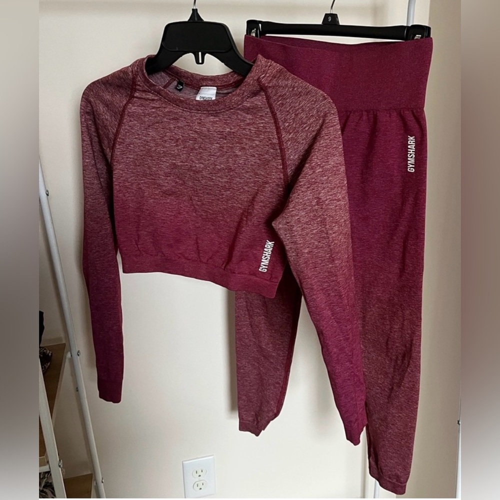 Gymshark Maroon Ombre Seamless Long Sleeve Crop Top & Leggings Set